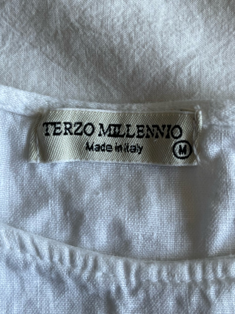 Terzo Millennio Italy White 100% Linen Lace Sleeve Boho Lagenlook Blouse Size M - Picture 3 of 14